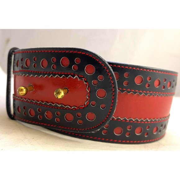 #4730 Vintage Spulcioni Firenze red leather belt size 28 inch adjustable - Picture 4 of 6